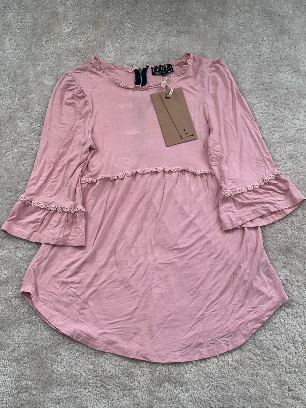 POL - Vintage Lace-Trim Peplum Women's Top
